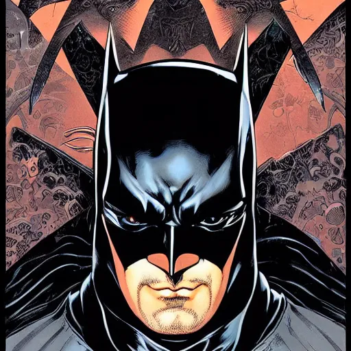 Image similar to portrait of dark batman, symmetrical, by yoichi hatakenaka, masamune shirow, josan gonzales and dan mumford, ayami kojima, takato yamamoto, barclay shaw, karol bak