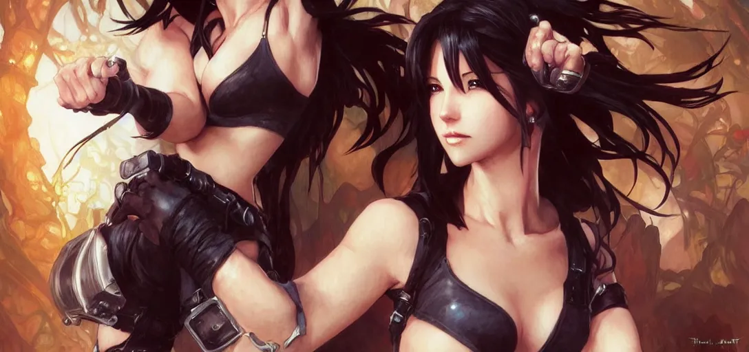 Image similar to Tifa Lockhart by Stanley Artgerm Lau, greg rutkowski, thomas kindkade, alphonse mucha, loish, norman Rockwel