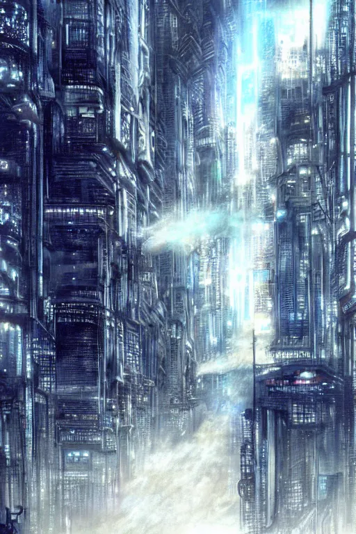 Prompt: dreamwave cyberpunk city, painted by luis royo