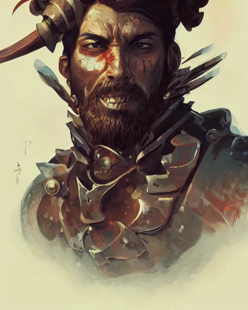 Prompt: portrait of a barbaric spanish conquistador in battle by yoichi hakatenaka rossdraws and anato finnstark and dan mumford, symmetric, anatomy, facial features, detailed, intricate, portrait, trending on artstation, masterpiece