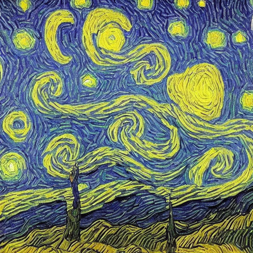 Prompt: An oil painting of a wise Elven King in the style of Starry Night by Vincent van Gogh