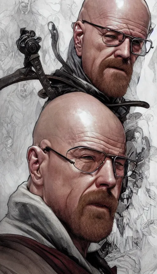 Image similar to Heisenberg as Kratos, highly detailed, digital painting, artstation, concept art, smooth, sharp focus, illustration, ArtStation, art by artgerm and greg rutkowski and alphonse mucha and J. C. Leyendecker and Edmund Blair Leighton and Katsuhiro Otomo and Geof Darrow and Phil hale and Ashley wood and Ilya repin and Charlie Bowater
