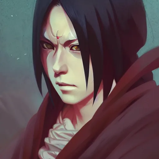 Image similar to itachi, highly detailed, digital painting, artstation, concept art, sharp focus, illustration, art by greg rutkowski and alphonse mucha