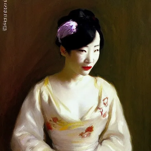 Image similar to “Asian woman in the style of madame x by John singer Sargent”
