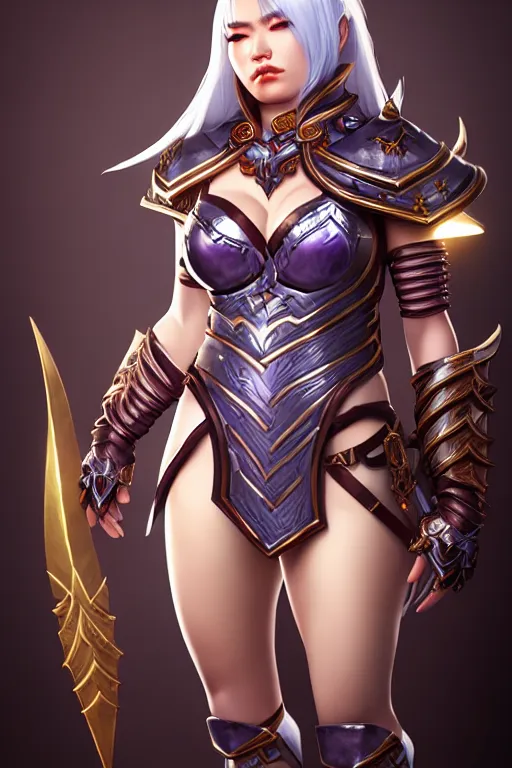 Prompt: sakimi chan, fantasy armor, detailed face, curvy, white skin, dynamic lighting, tony sart, unreal engine