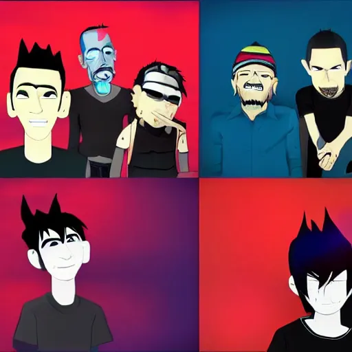 Prompt: linkin park animated in the style of the gorillaz