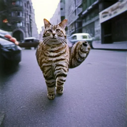 Image similar to a businessman cat going to work, 1 9 7 0 colour photography, award winning