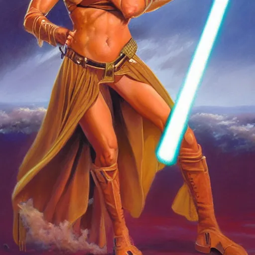 Prompt: Jenne lene Jackson as a jedi, oil painting, by jeff easley, boris vallejo