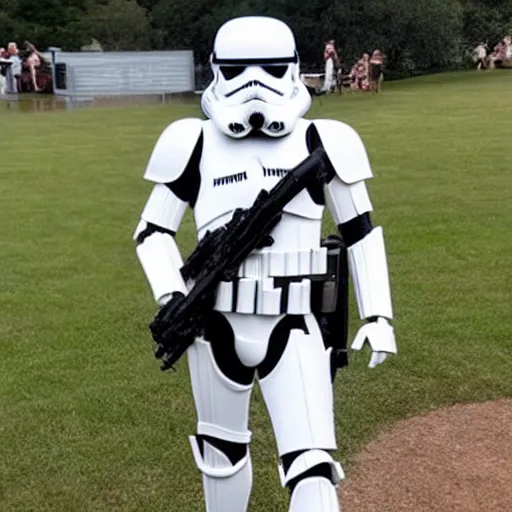 Prompt: a stormtrooper wearing a backwards baseball cap because he is a : : cool - guy : :