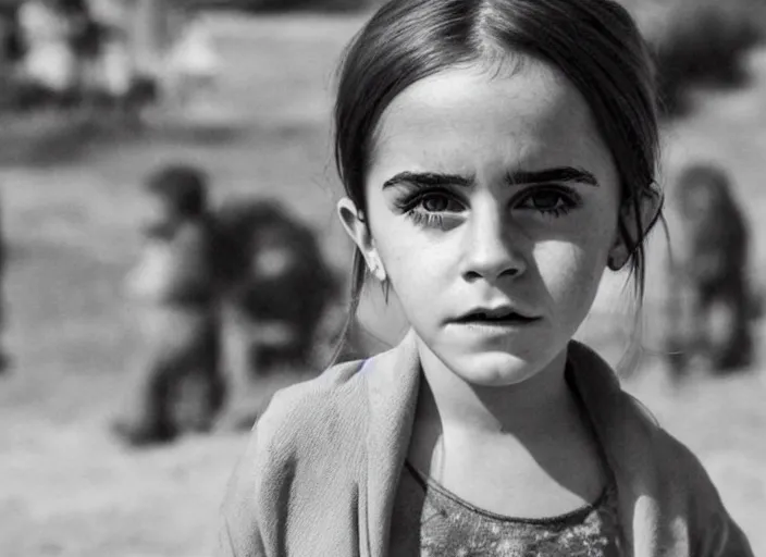 Image similar to professional fine detailed photo portrait of young emma watson from makhachkala, dagestan. kid emma watson in the postsoviet suburbia, iphone photo, instagram, black and white - - cfg _ scale 7