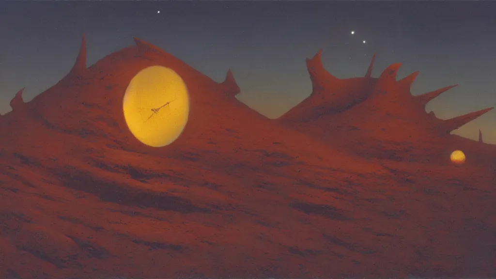 Image similar to mysterious whimsical sculpture of an alien crescent moon by paul lehr and john schoenherr and john harris, cinematic matte painting