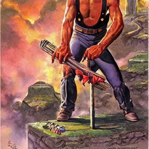 Image similar to Mario, artwork by Earl Norem,