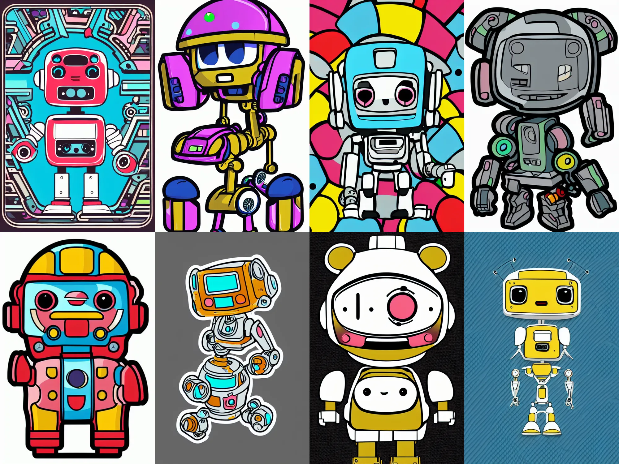 Prompt: a cute chibi robot, sticker, colorful, illustration, highly detailed, simple, smooth and clean vector curves, no jagged lines, vector art, smooth
