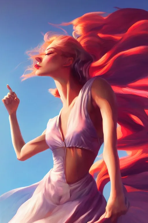 Image similar to dancer in the wind by artgerm, retrofuturism, reimagined by industrial light and magic