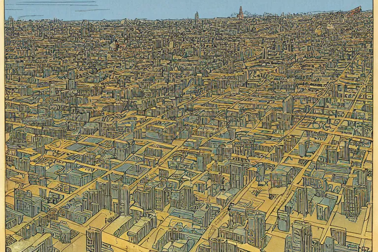 Image similar to a city populated by lemons by moebius