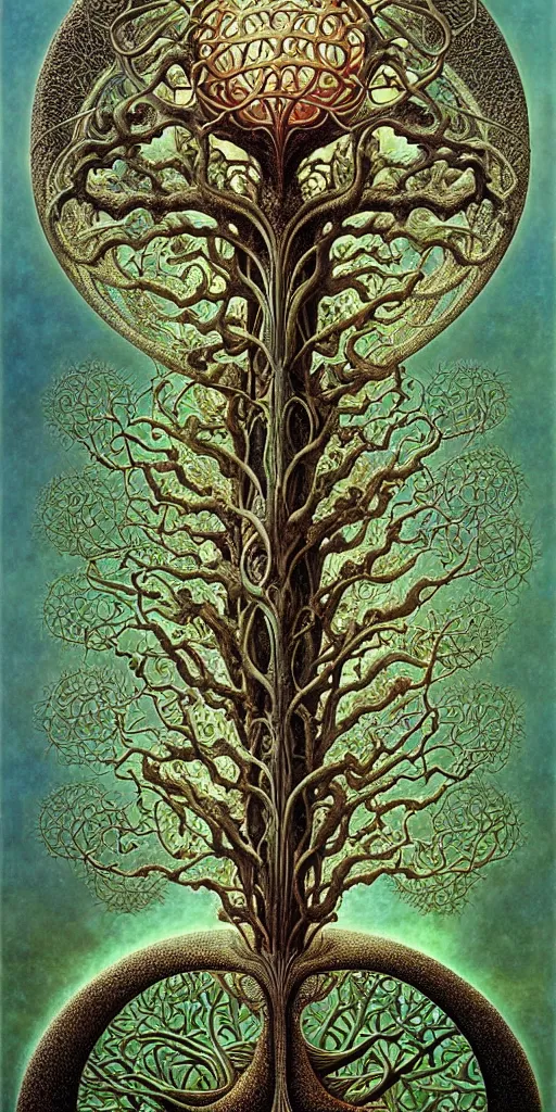 Image similar to tree of life by roger dean and andrew ferez, art forms of nature by ernst haeckel, divine chaos engine, symbolist, visionary, art nouveau, botanical fractal structures, organic, detailed, realistic, surreality