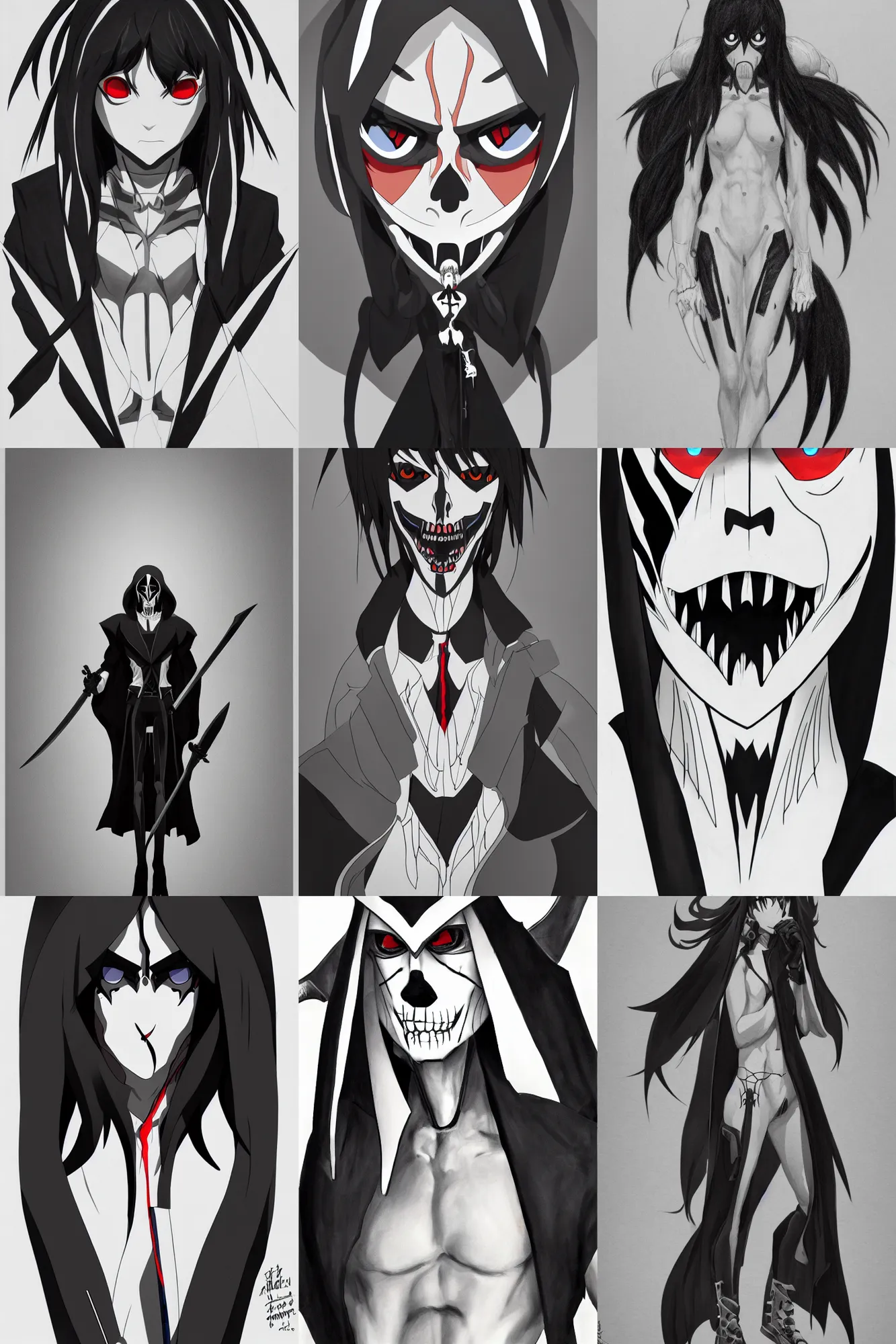 Prompt: portrait shot of the Grim Reaper as a character in Kill la Kill (2013), the character is a man, highly detailed, artstation, symmetrical body,symmetrical face,pencil art on paper