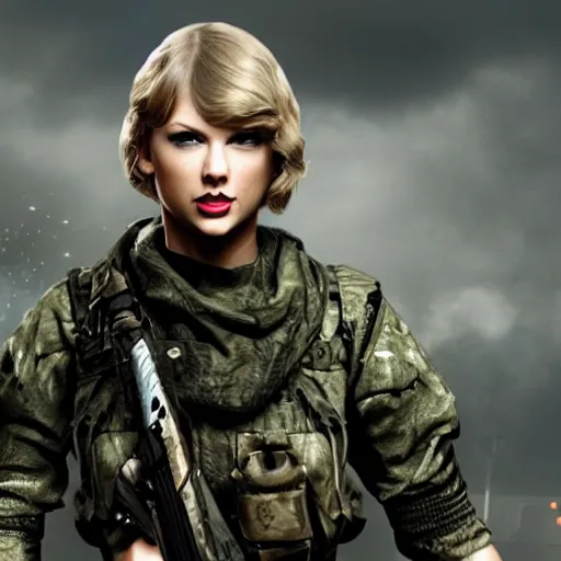 Image similar to Taylor Swift in Call of Duty, 4k