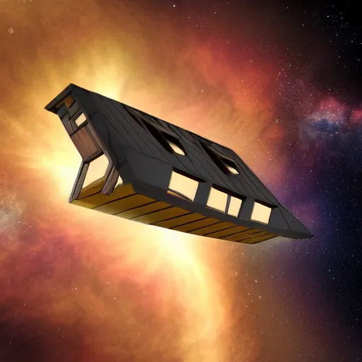 Image similar to a house floating on space galaxy