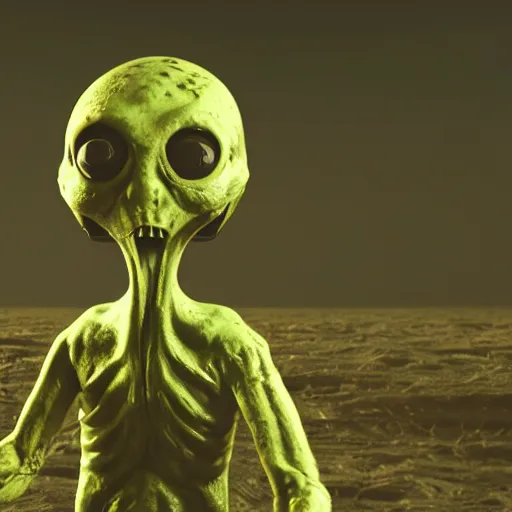 Image similar to spooky alien in a nuclear wasteland, 3 d render, octane, ray tracing, ultra high resolution, ultra detailed, photorealistic, 8 k, disgusting