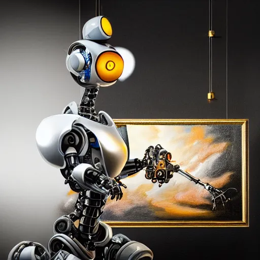 Prompt: photo of a robot painting a canvas, beautiful lighting, sharp, details, hyper-detailed, HD, HDR, 4K, 8K