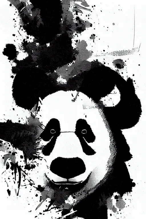 Prompt: portrait of a panda in the style of yoji shinkawa and ashley wood, halftone textures, detailed