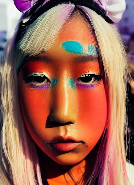 Prompt: a selfi photo of the most beautiful ganguro in harajuku, photorealistic, 8K HD, printcolor, polaroid