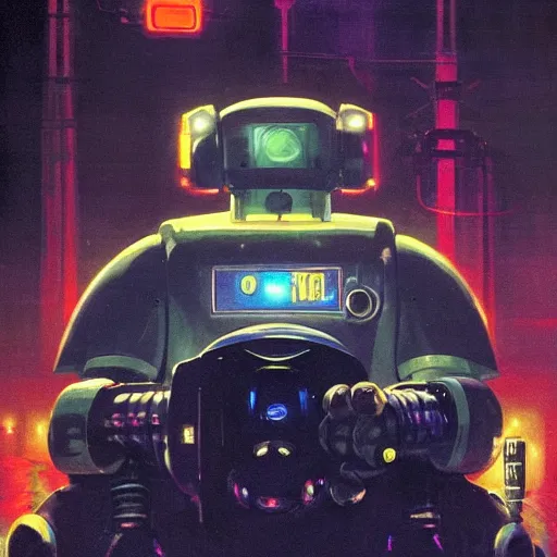 Image similar to a dark and colorful close - up of a sci - fi mecha walrus robot with led lights glowing fog in the background. highly detailed science fiction painting by norman rockwell, frank frazetta, and syd mead. rich colors, high contrast, gloomy atmosphere, dark background. trending on artstation