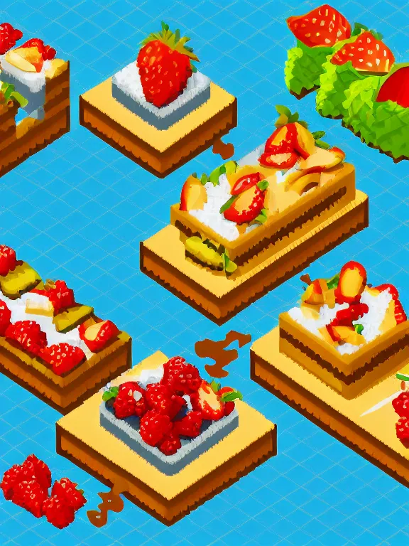 Image similar to miniature isometric pixel art diorama of yogurt with fruits