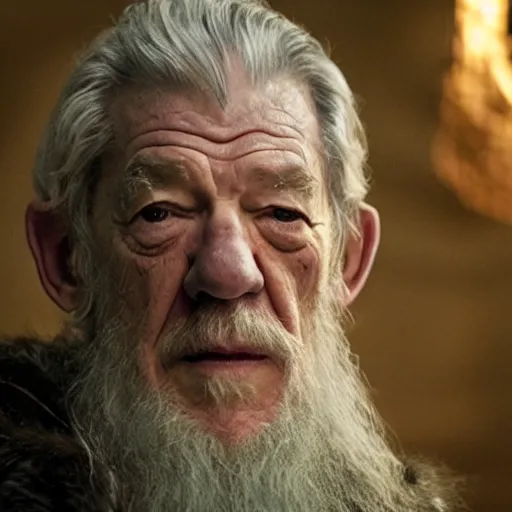 Image similar to sir ian mckellen playing odin all father from the thor movie, highly detailed, cinematic shot, cinematic lighting, 8 k, exquisit facial detail