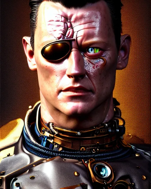 Image similar to steampunk portrait of the t 1 0 0 0 from terminator, au naturel, hyper detailed, digital art, trending in artstation, cinematic lighting, studio quality, smooth render, unreal engine 5 rendered, octane rendered, art style by klimt and nixeu and ian sprigger and wlop and krenz cushart.