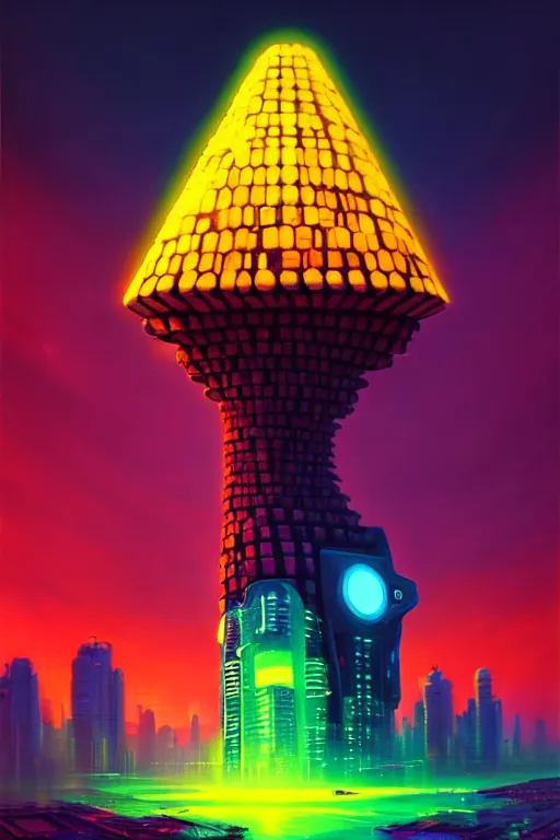 Prompt: a beautiful cyberpunk acrylic painting of a rune beehive in wild, trending on artstation, beeple