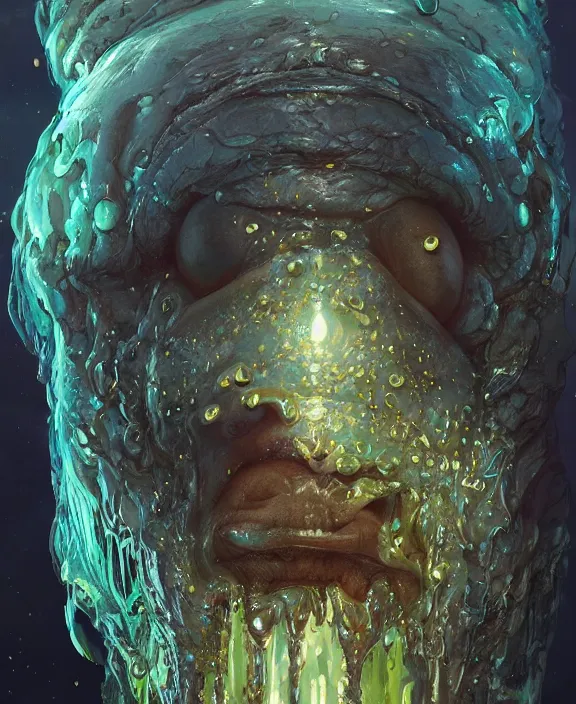 Prompt: portrait of a shining slime dripping abstract insect alien monster, slime, muscles, rippling slime, milky way environment, ultra realistic, concept art, intricate details, eerie, highly detailed, photorealistic, octane render, 8 k, unreal engine. art by artgerm and greg rutkowski and alphonse mucha