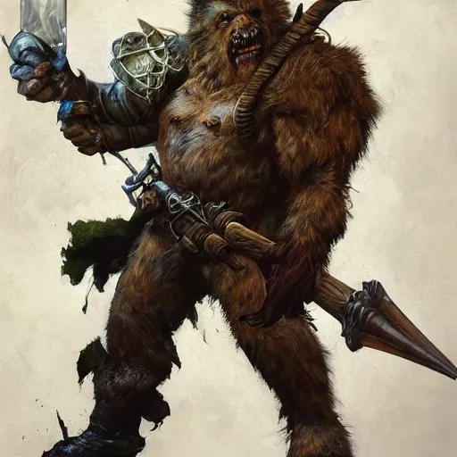 Image similar to A D&D Bugbear Ranger, portrait artwork by Craig Mullins, Simon Bisley, Gregory Manchess, Fernanda Suarez, Artem Demura, Alphonse Mucha, Donato Giancola, Jason Felix, Steve Argyle, Tyler Jacobson, Peter Mohrbacher, digital art, trending on artstation