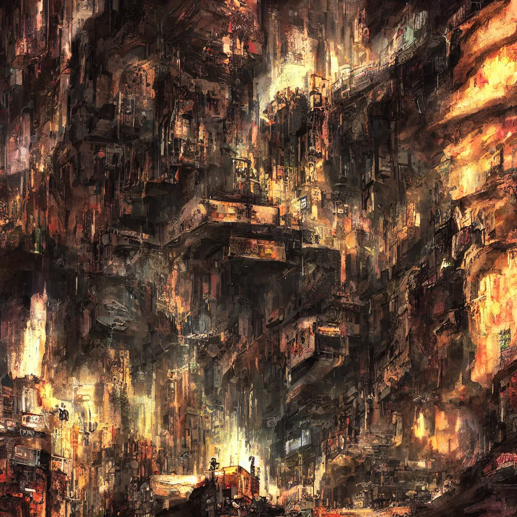 Image similar to a cave painting of a cyberpunk cave