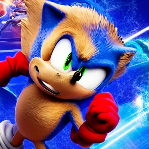 Prompt: sonic the hedgehog in 3d style starring in avengers 2012 movie