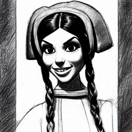 Image similar to milt kahl pencil sketch of victoria justice as princess leia