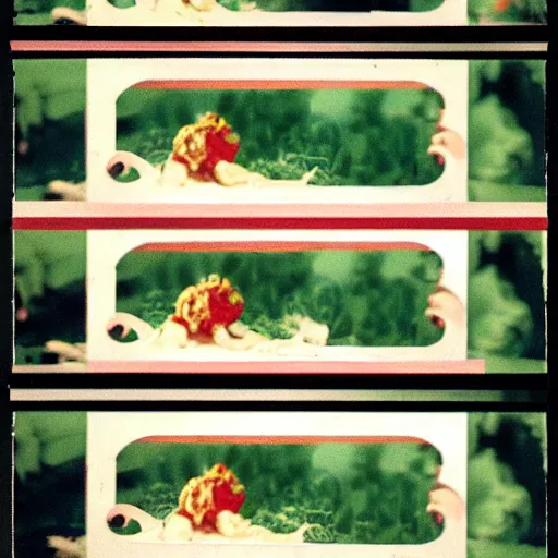 Image similar to macaroni fights each other. film strip. 4 frames.