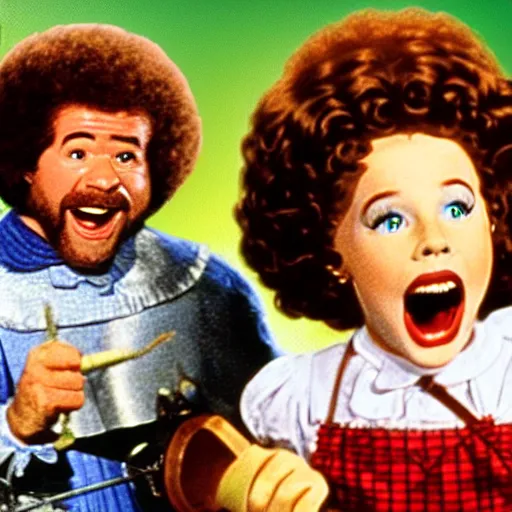 Image similar to bob ross screaming as dorothy in wizard of oz