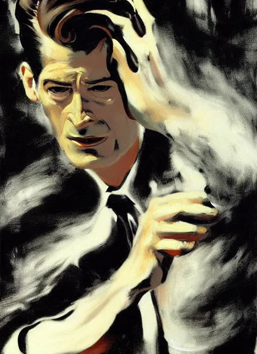 Image similar to dale cooper drowning in coffee, black waves, painting by phil hale, fransico goya, david lynch,'action lines '!!!, graphic style, visible brushstrokes, motion blur, blurry