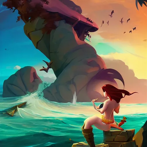 Image similar to painting mermaid treasure on sea of thieves game avatar hero smooth face median photoshop filter cutout vector, behance hd by jesper ejsing, by rhads, makoto shinkai and lois van baarle, ilya kuvshinov, rossdraws global illumination