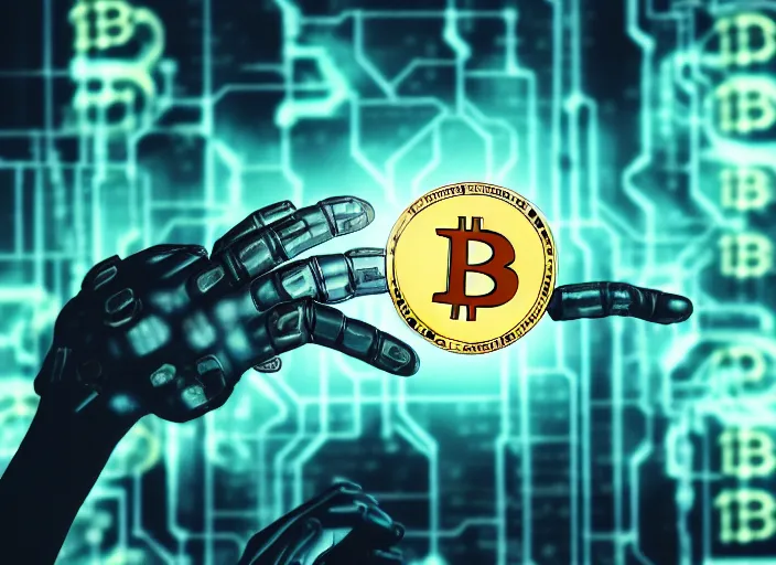 Prompt: mechanical cybernetic hand holds a bitcoin. centered. horror cyberpunk dystopia style. highly detailed 8 k. intricate. nikon d 8 5 0 3 0 0 mm. award winning photography.