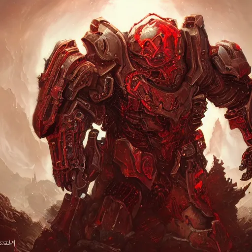 Image similar to fantasy art of doom slayer, intricate, high detailed, insane detailed, cgsociety, red theme
