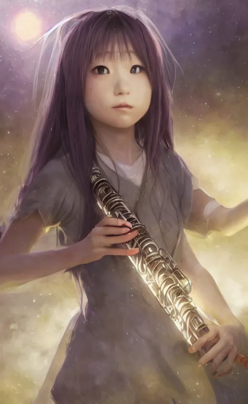 Prompt: a girl from final fantasy live action, renge miyauchi from non non biyori playing a recorder, evocative, mystical night, very very very very detailed, award winning, masterpiece digital painting by greg rutkowski, alex grey, artstation, 4 k wallpaper