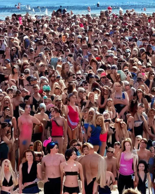 Image similar to a crowd of christina aguilera, beach