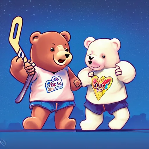 Prompt: the care bears playing ice hockey dream!!!!! mercy and winston from overwatch, extremely detailed, sharp focus, wide view, full body shot, smooth, digital illustration, by james jean, by rossdraws, frank franzzeta, mcbess, sakimichan, brosmin, danton fadeev, steve simpson