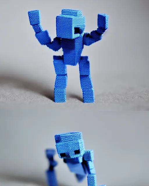 Image similar to alien species of tiny blue humanoids made of blocks, living pixel aliens, minecraft creature, miniscule, small, tiny, noble, elegant, mysterious