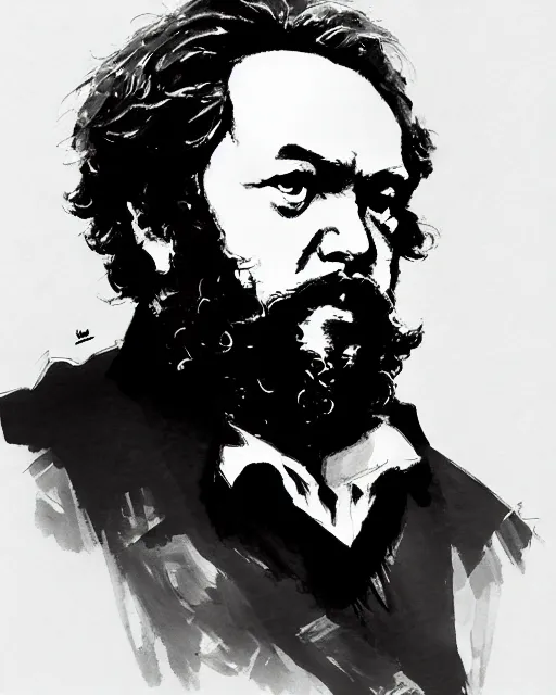 Image similar to portrait of a karl marx, concept art, sumi - e style, artstation, trending, highly detailed, smooth, focus, art by yoji shinkawa