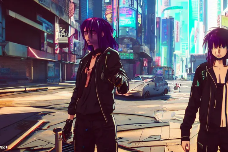 anime cyberpunk 2077 anime series screenshot, perfect