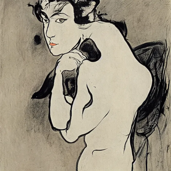 Prompt: portrait of a panther woman. henri de toulouse - lautrec, aubrey beardsley